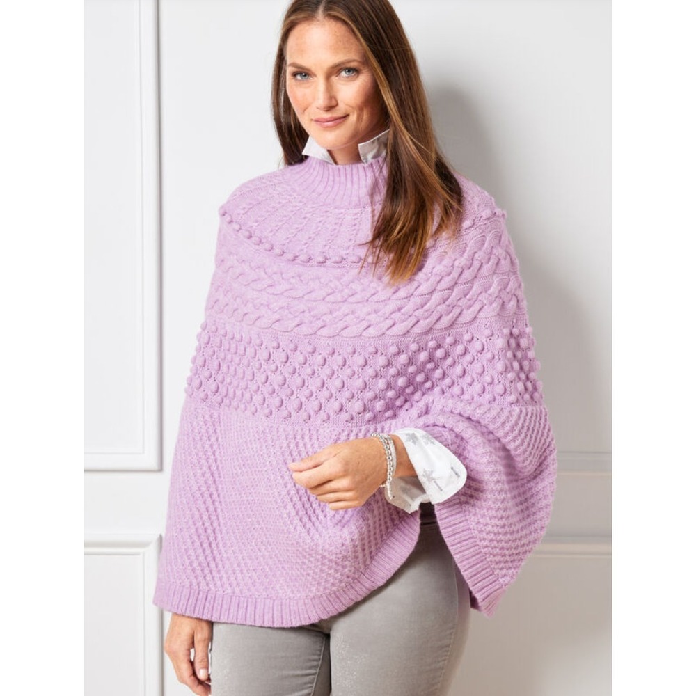 Talbots Women's Chunky Cable Knit Poncho, One Size - Picture 2 of 2